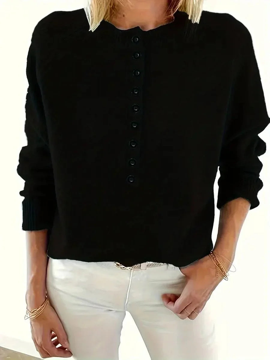 Half Button V-Neck Knit Sweater