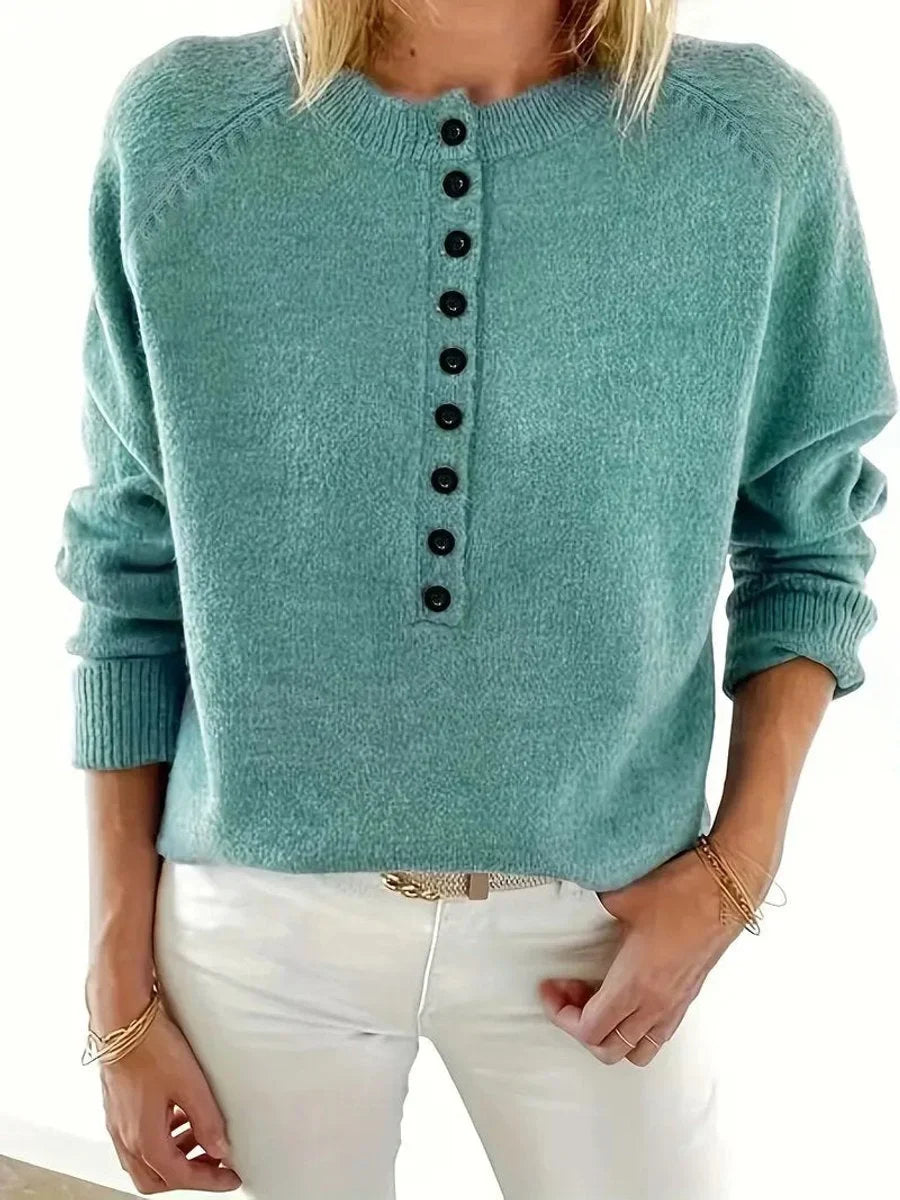 Half Button V-Neck Knit Sweater