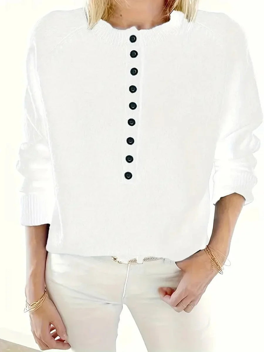 Half Button V-Neck Knit Sweater