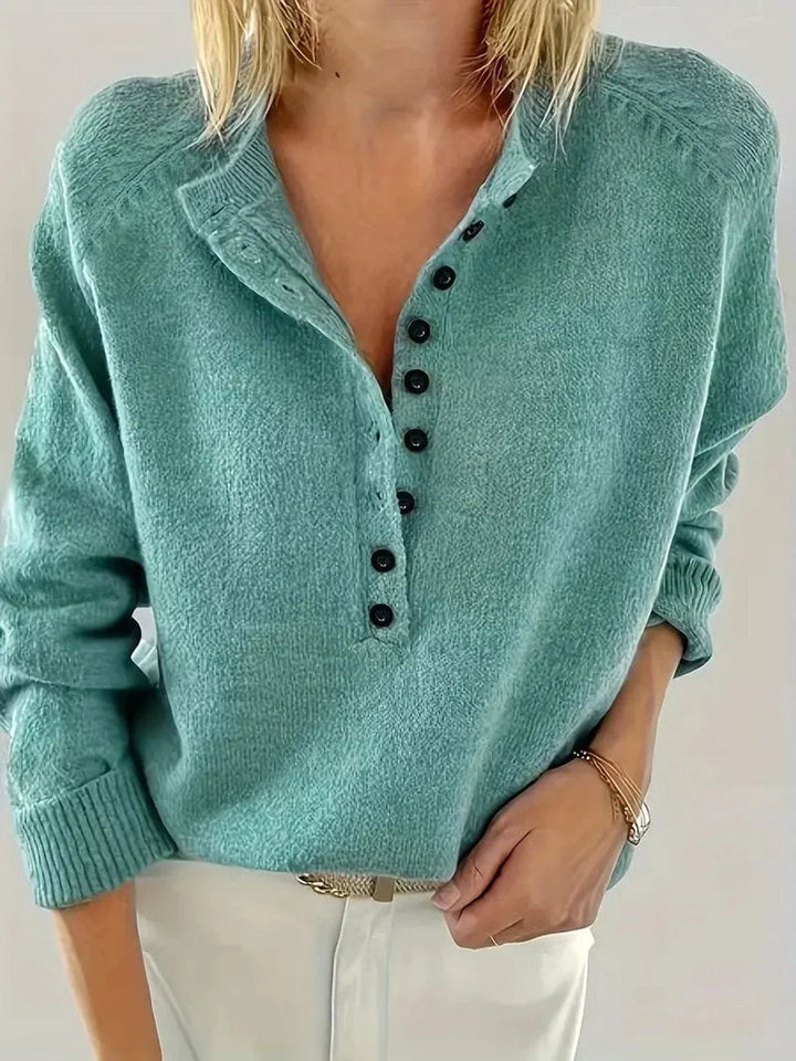 Half Button V-Neck Knit Sweater