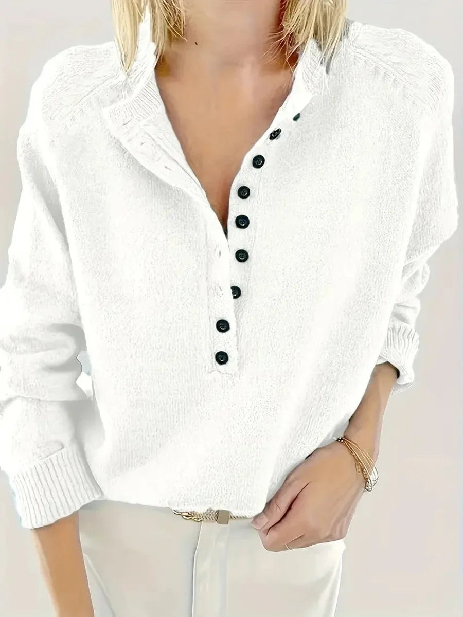 Half Button V-Neck Knit Sweater