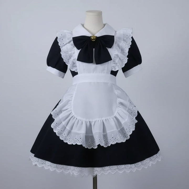 Women's Halloween French Maid Costume Dress with Apron and Puff Sleeves for Plus Size Party