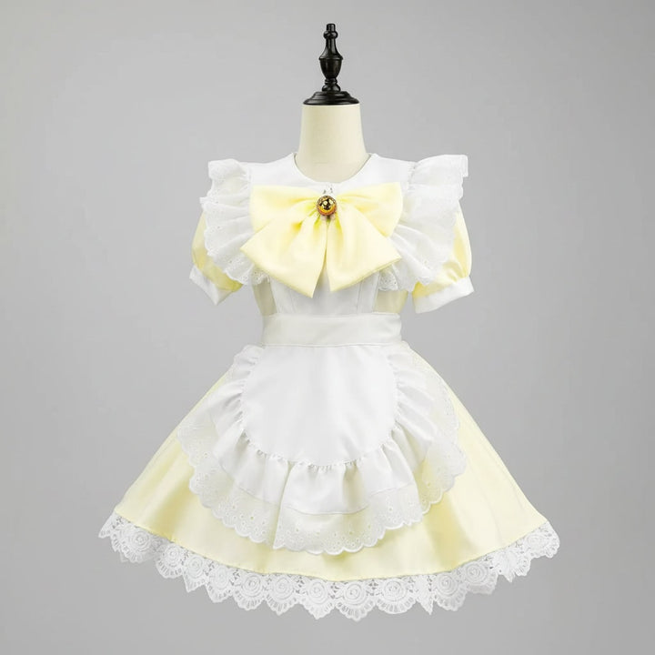 Women's Halloween French Maid Costume Dress with Apron and Puff Sleeves for Plus Size Party