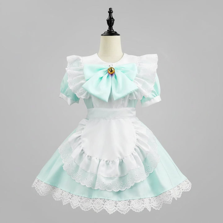 Women's Halloween French Maid Costume Dress with Apron and Puff Sleeves for Plus Size Party