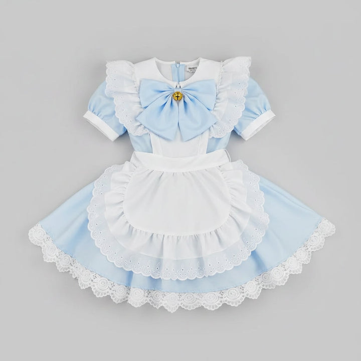 Women's Halloween French Maid Costume Dress with Apron and Puff Sleeves for Plus Size Party