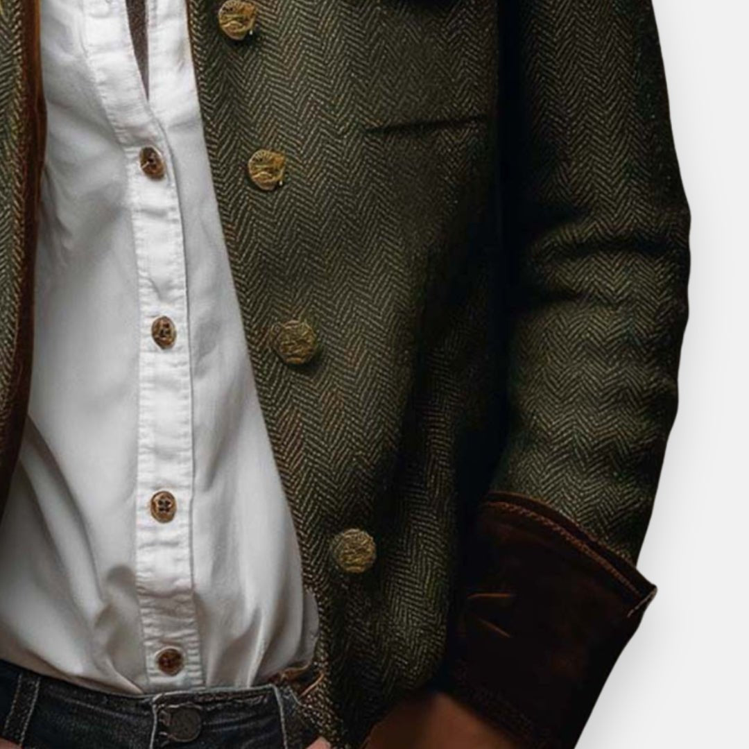 Women's Herringbone Blazer with Button Fastening - Tailored Style