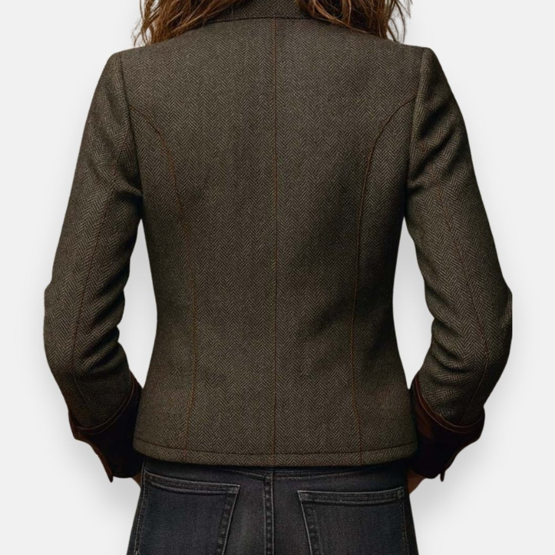 Women's Herringbone Blazer with Button Fastening - Tailored Style