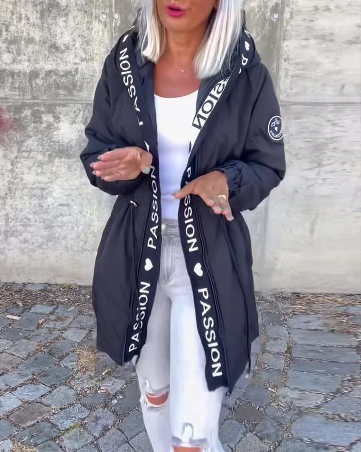 Hooded Drawstring Midi Parka Coat