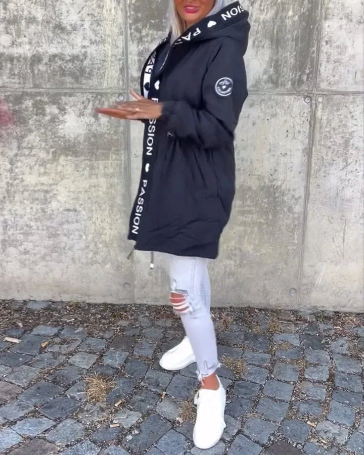 Hooded Drawstring Midi Parka Coat