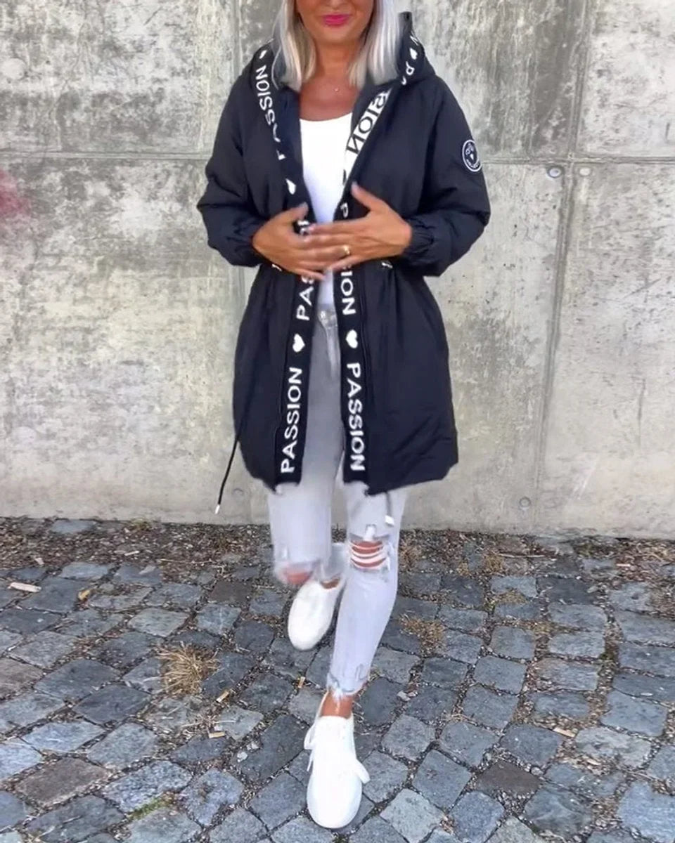 Hooded Drawstring Midi Parka Coat