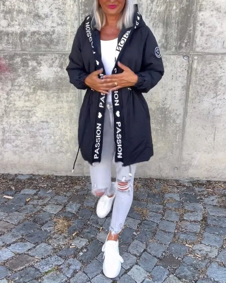 Hooded Drawstring Midi Parka Coat