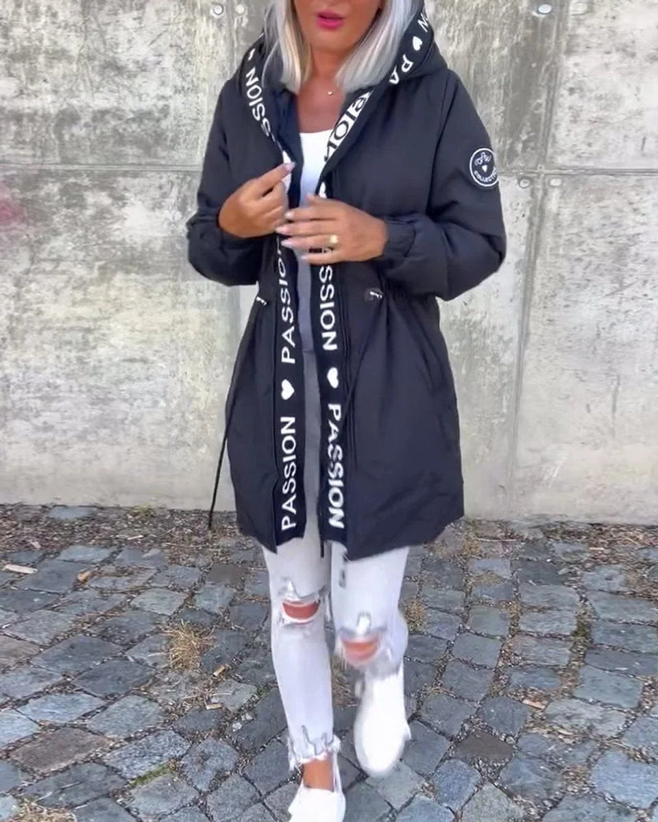 Hooded Drawstring Midi Parka Coat