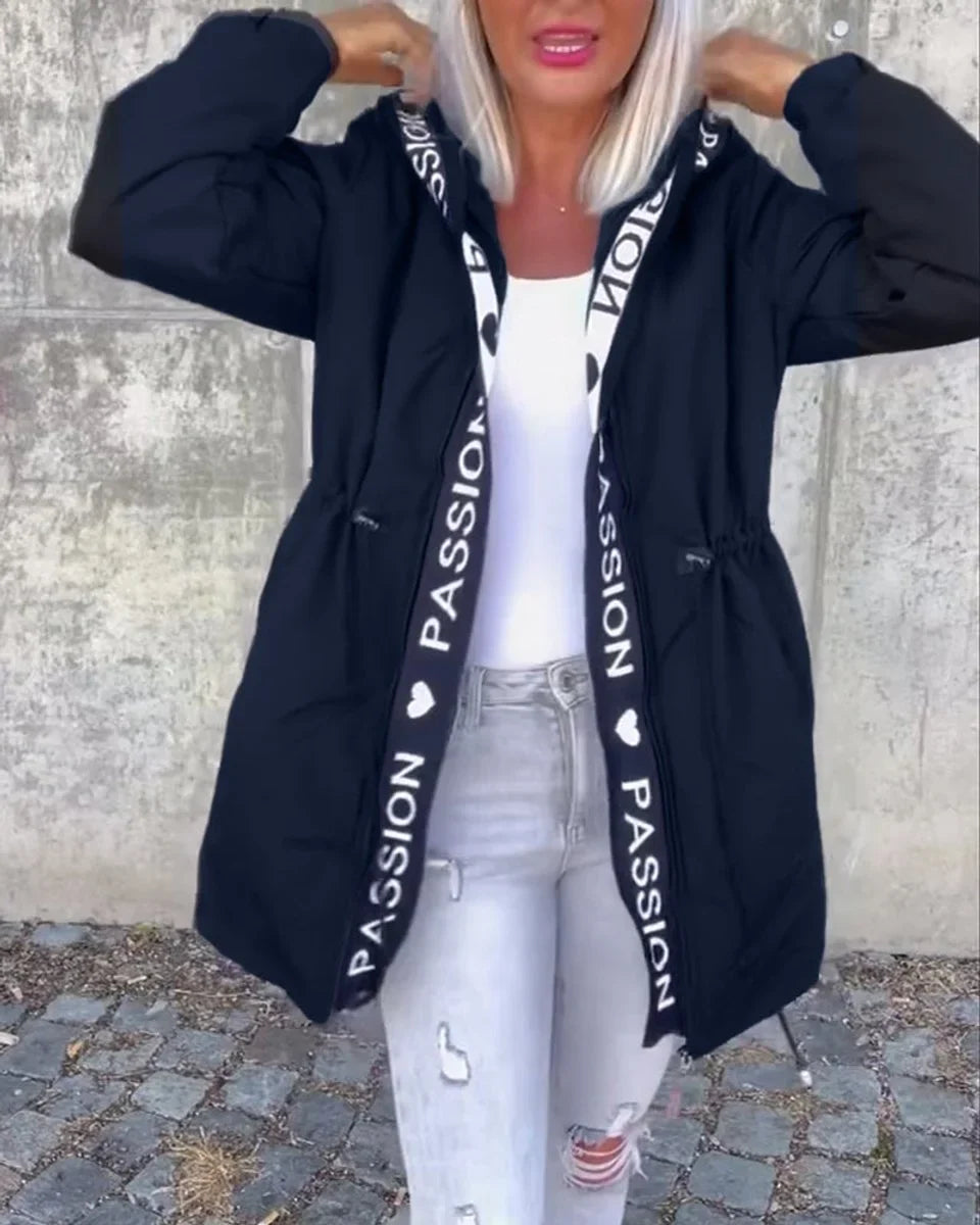 Hooded Drawstring Midi Parka Coat