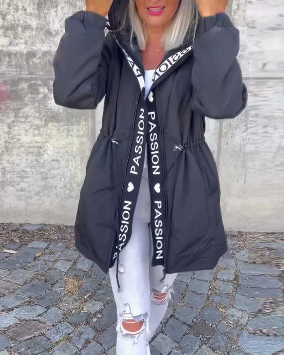Hooded Drawstring Midi Parka Coat