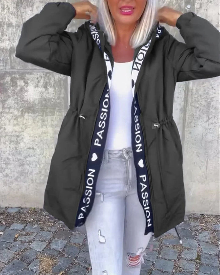 Hooded Drawstring Midi Parka Coat