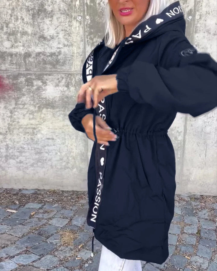 Hooded Drawstring Midi Parka Coat