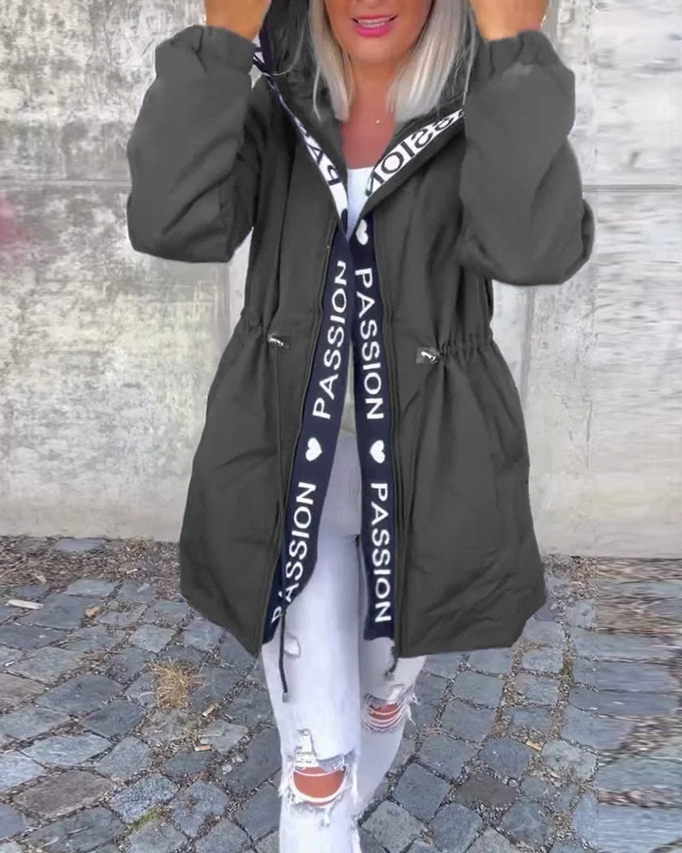 Hooded Drawstring Midi Parka Coat