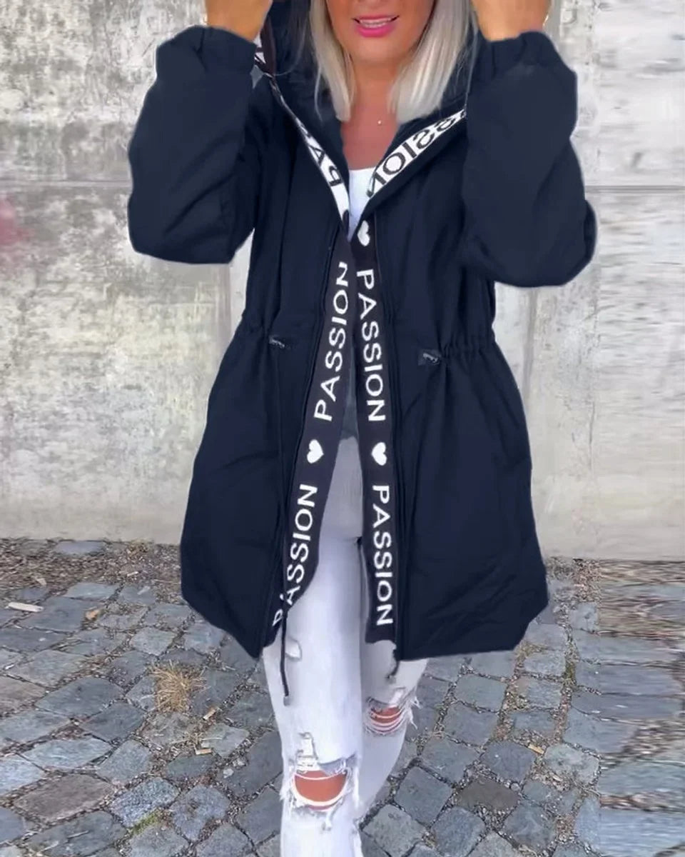 Hooded Drawstring Midi Parka Coat