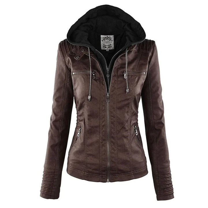 Faux Leather Moto Coat with Removable Hood
