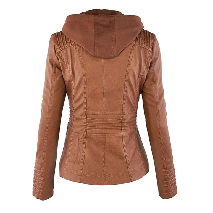 Faux Leather Moto Coat with Removable Hood