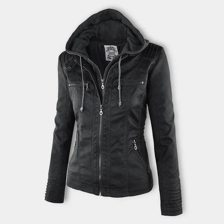 Faux Leather Moto Coat with Removable Hood