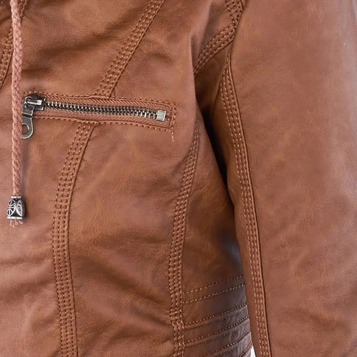 Faux Leather Moto Coat with Removable Hood