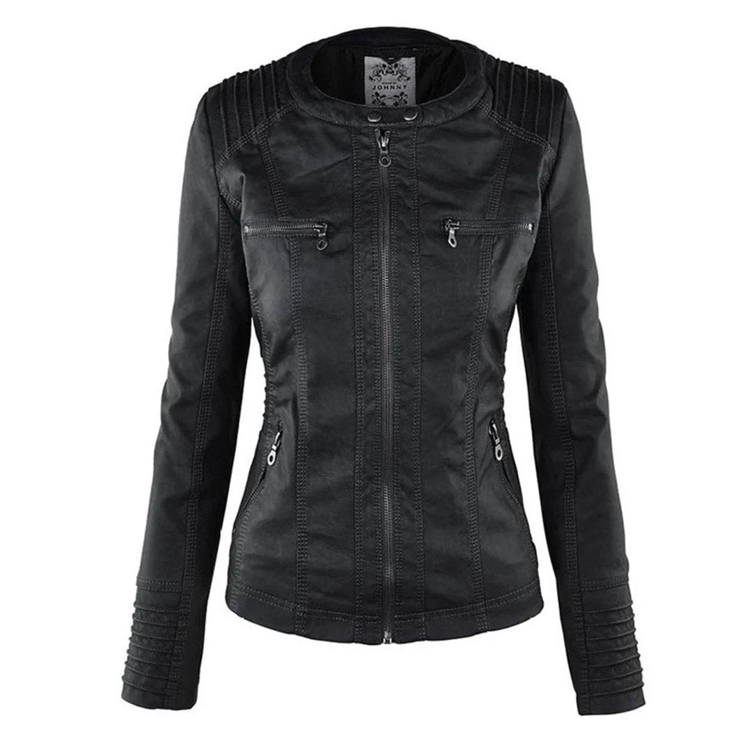 Faux Leather Moto Coat with Removable Hood