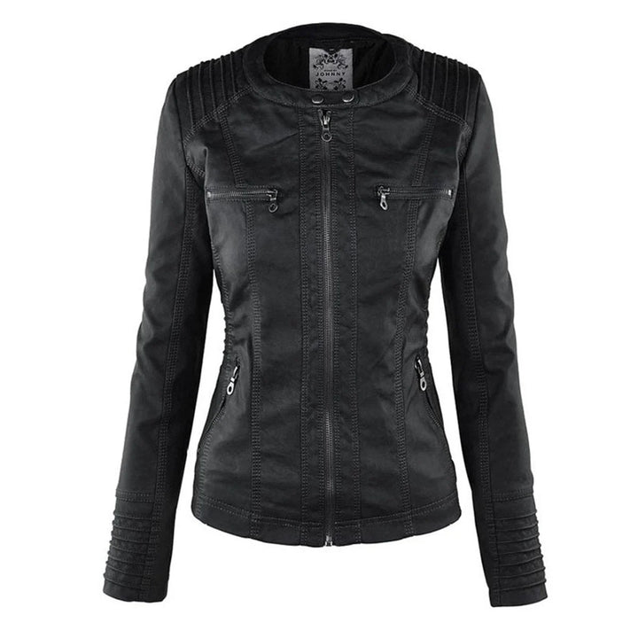 Faux Leather Moto Coat with Removable Hood