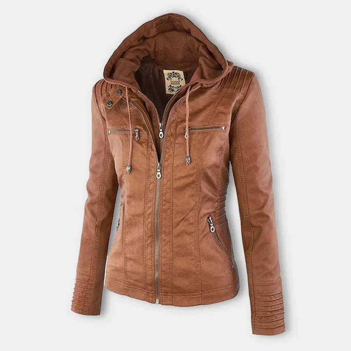 Faux Leather Moto Coat with Removable Hood