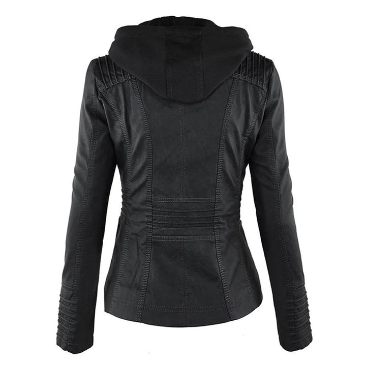 Faux Leather Moto Coat with Removable Hood