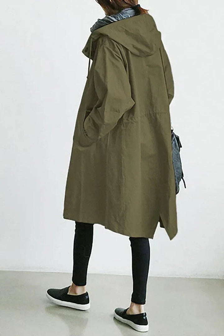Women's Longline Hooded Trench Coat, Waterproof, Oversized Fit