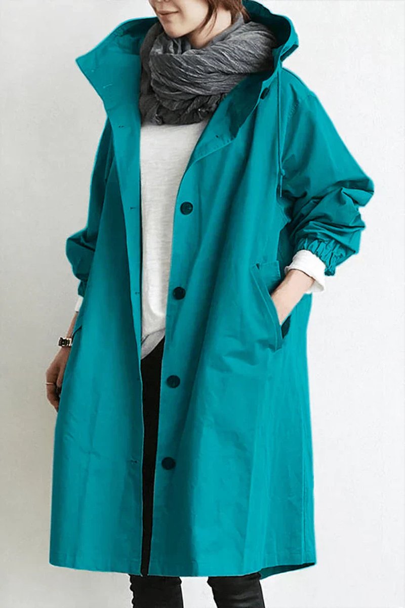 Women's Longline Hooded Trench Coat, Waterproof, Oversized Fit