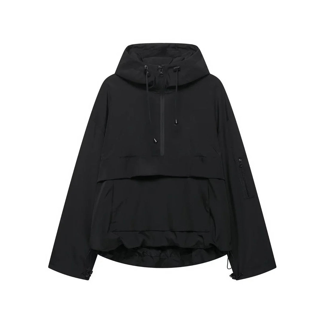 Hooded Pullover Anorak Quilted Jacket With Half Zip