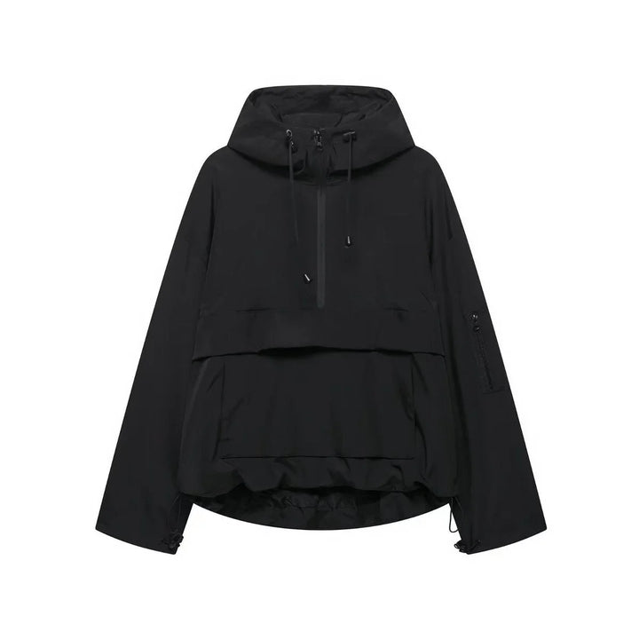 Hooded Pullover Anorak Quilted Jacket With Half Zip