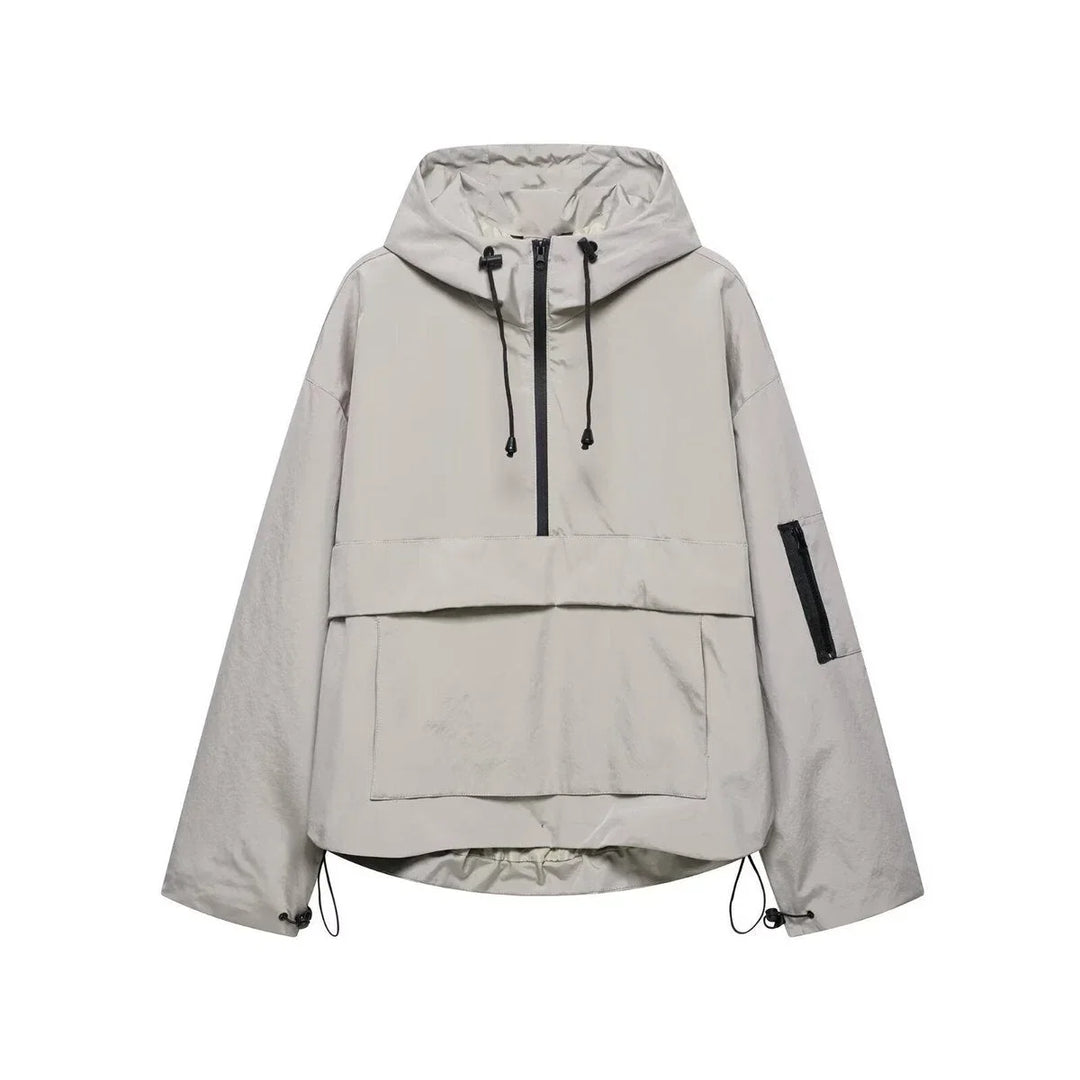 Hooded Pullover Anorak Quilted Jacket With Half Zip