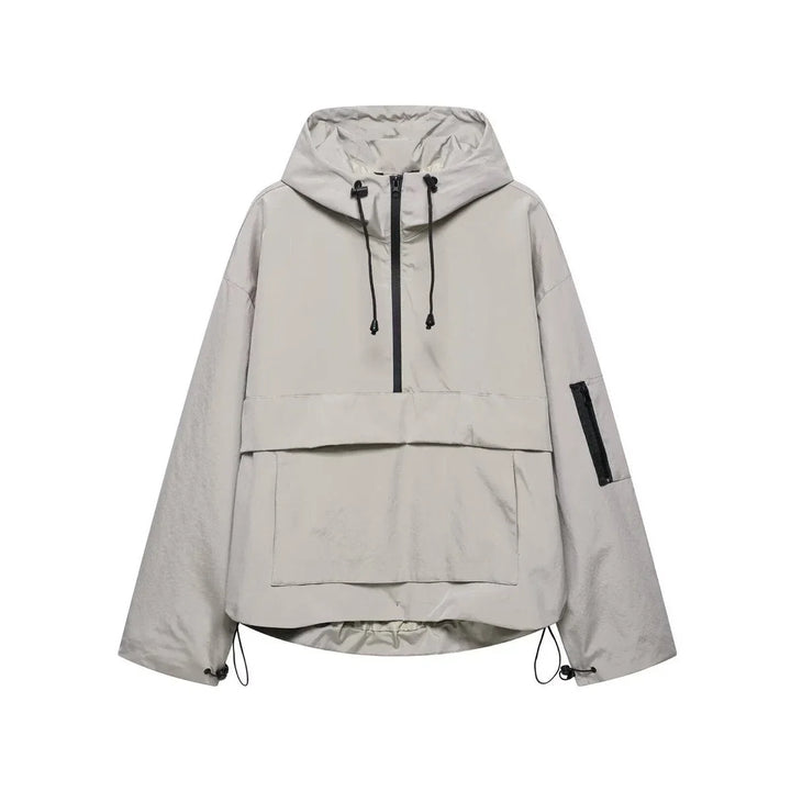 Hooded Pullover Anorak Quilted Jacket With Half Zip