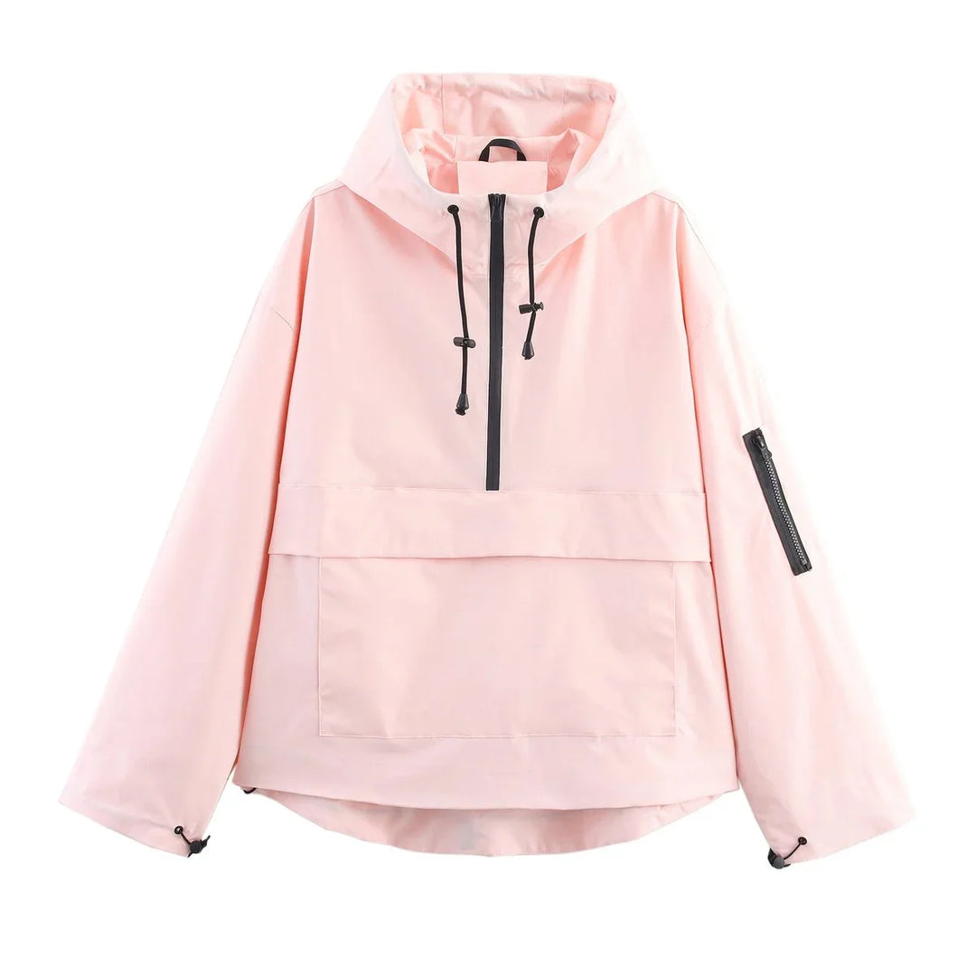 Hooded Pullover Anorak Quilted Jacket With Half Zip