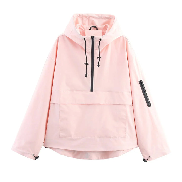 Hooded Pullover Anorak Quilted Jacket With Half Zip