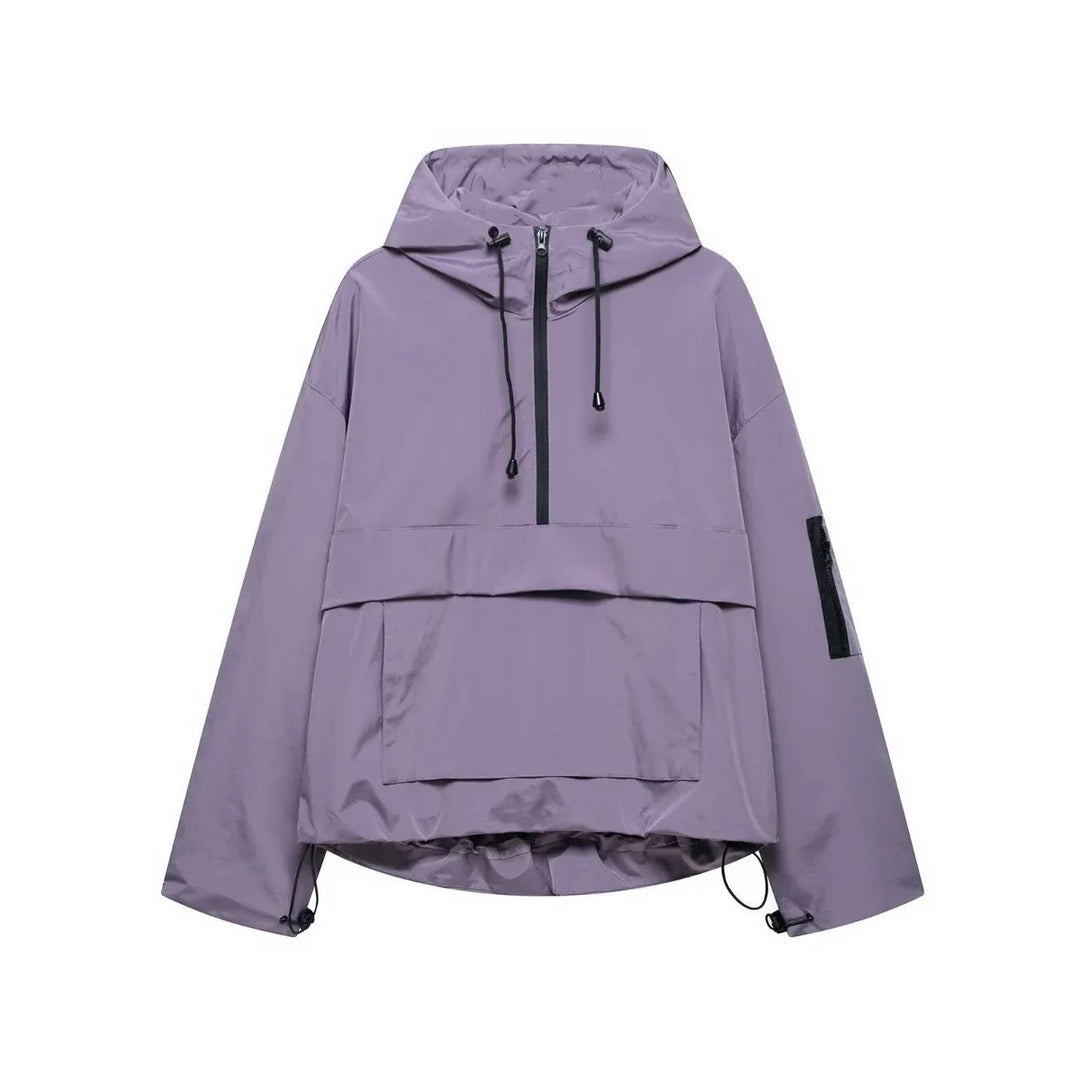 Hooded Pullover Anorak Quilted Jacket With Half Zip