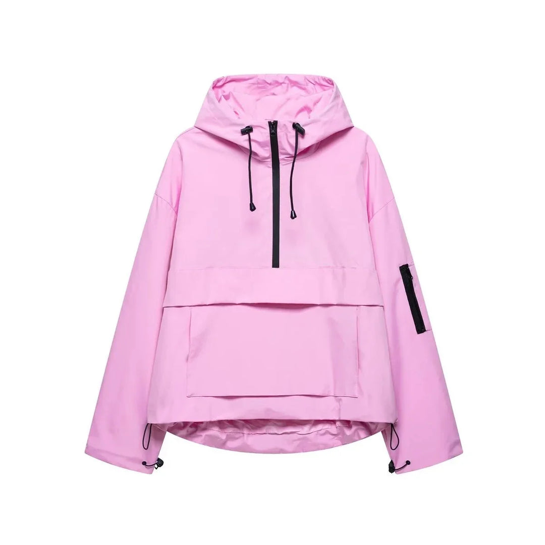 Hooded Pullover Anorak Quilted Jacket With Half Zip