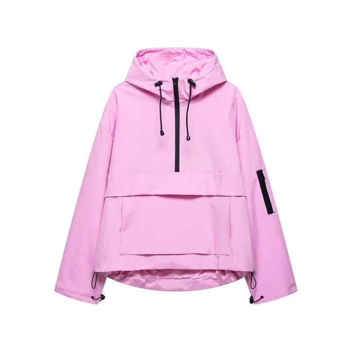 Hooded Pullover Anorak Quilted Jacket With Half Zip