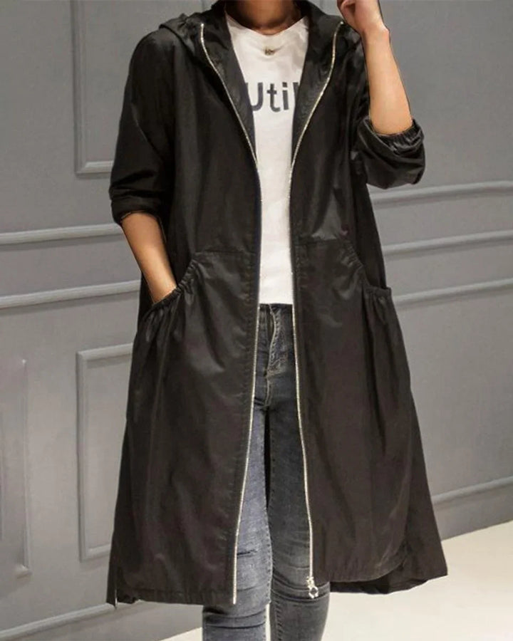 Women's Hooded Waterproof Zip-Up Trench Coat
