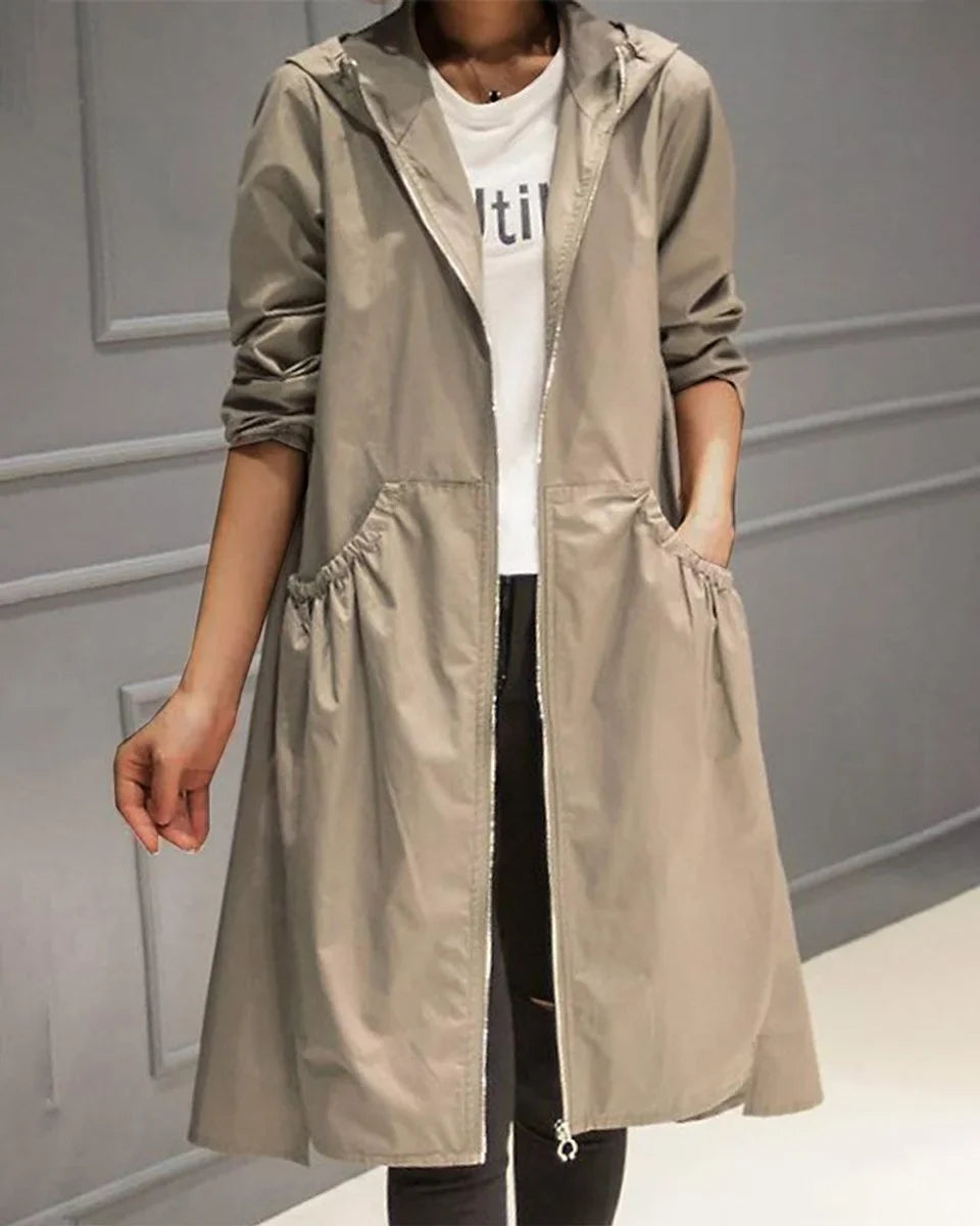 Women's Hooded Waterproof Zip-Up Trench Coat