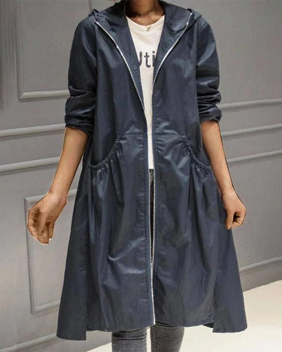 Women's Hooded Waterproof Zip-Up Trench Coat