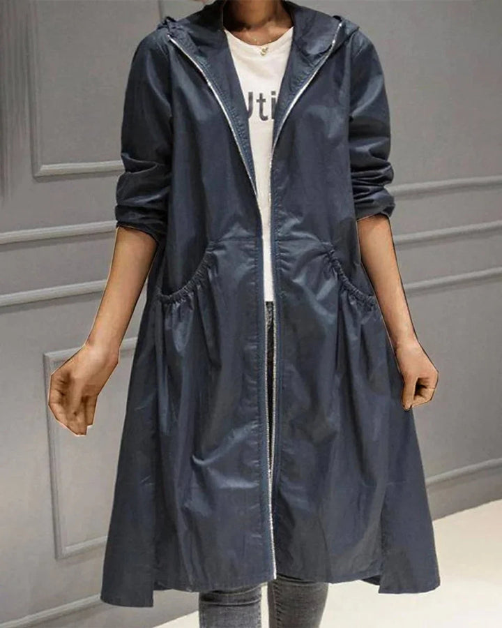 Women's Hooded Waterproof Zip-Up Trench Coat
