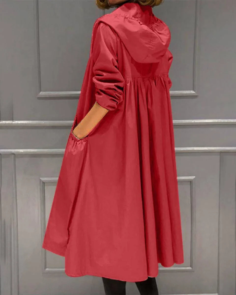 Women's Hooded Waterproof Zip-Up Trench Coat