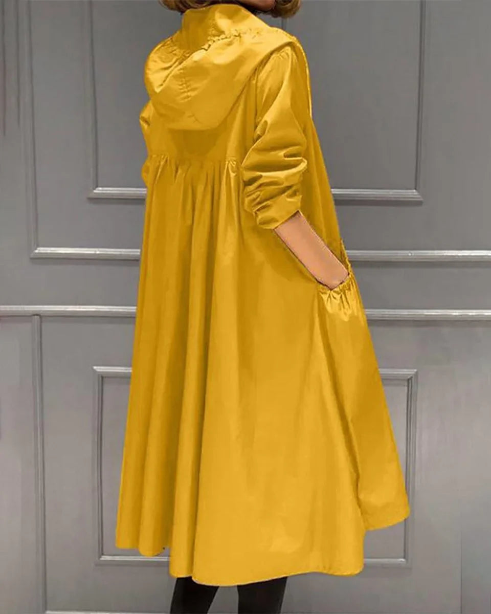 Women's Hooded Waterproof Zip-Up Trench Coat