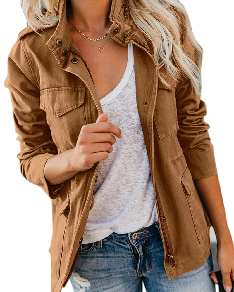 Utility Field Jacket with Zip-Front Stand Collar