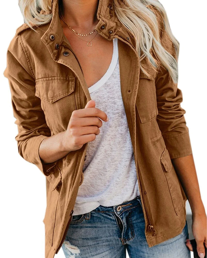Utility Field Jacket with Zip-Front Stand Collar