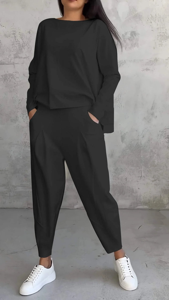 Knit Two-Piece Lounge Set with Boat Neck Top